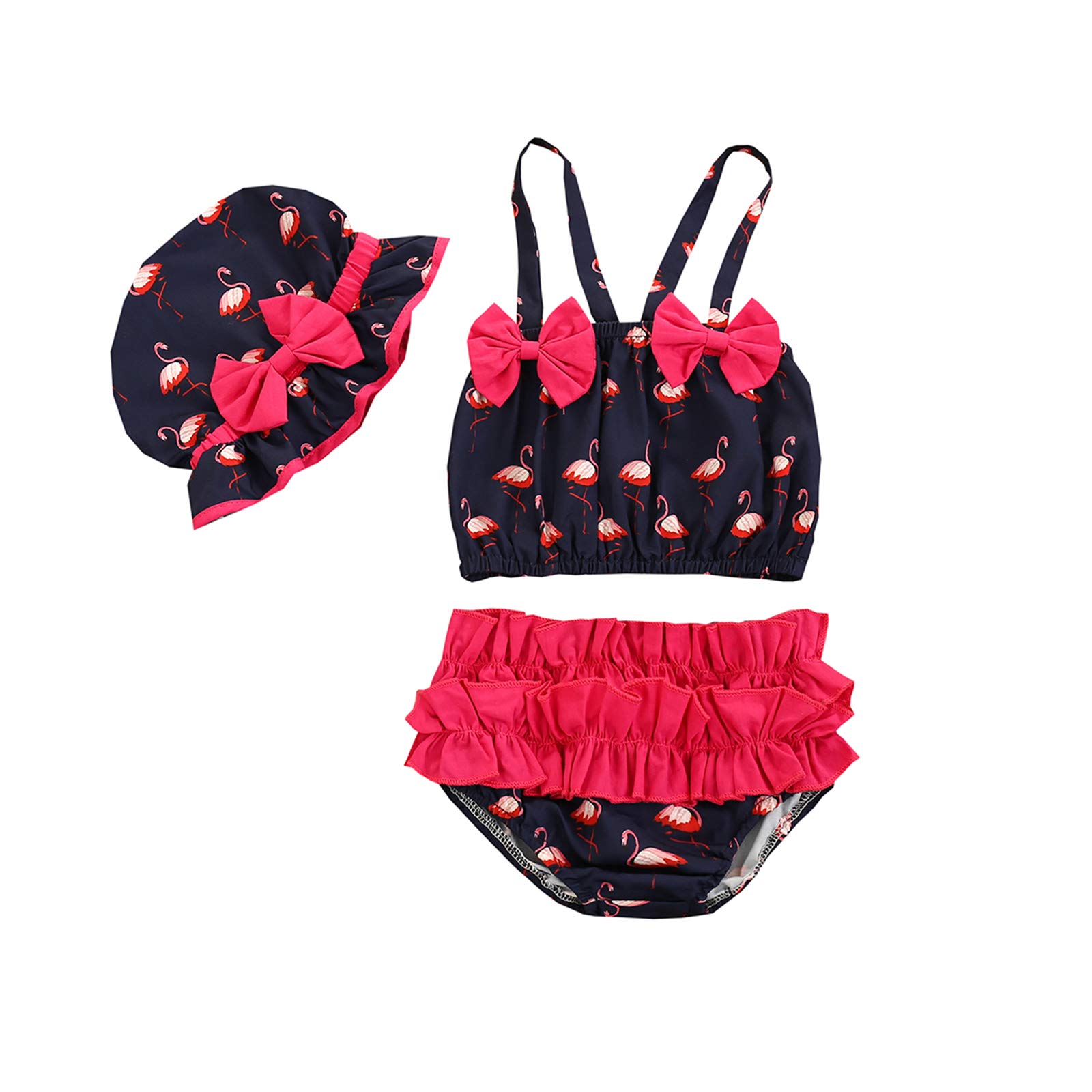 Yccutest Toddler Girls Swimsuits Baby Girl Bikini Sets Swimwear 3Pcs Summer Bathing Suit Tankini Tops + Shorts + Hat