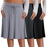 Evervibe 3 Pack Plus Size Skirts for Women Knee Length Flared Midi Stretchy Drawstring Summer Skirts 1X-5X