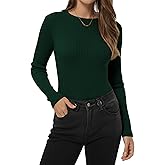 QUALFORT Women’s Lightweight Ribbed Knit Sweater Fitted Long Sleeve Crewneck Soft Casual Basic Pullover Top