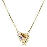 Linawe Moissanite Crystal Imitation Diamond Necklace for Women Trendy, Birthstone Rhinestone Dainty Jewelry, Circle Pendant Stainless Steel Chain Necklaces, Gold, Rose Gold and Silver Tones