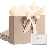 PASEOTA 12.6" Gift Bags Bulk, 10 Pcs Gift Bags with 20 Tissue Paper 10 Greeting Cards, Luxury Bag with Handles for Wedding Birthday Valentines Day (Champagne)