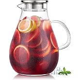 Potdoctor Glass Pitcher, 84oz Glass Water Pitcher with Lid and Handle, Large Borosilicate Hot/Cold Water Jug for Iced Tea, Sangria and Juice Beverage
