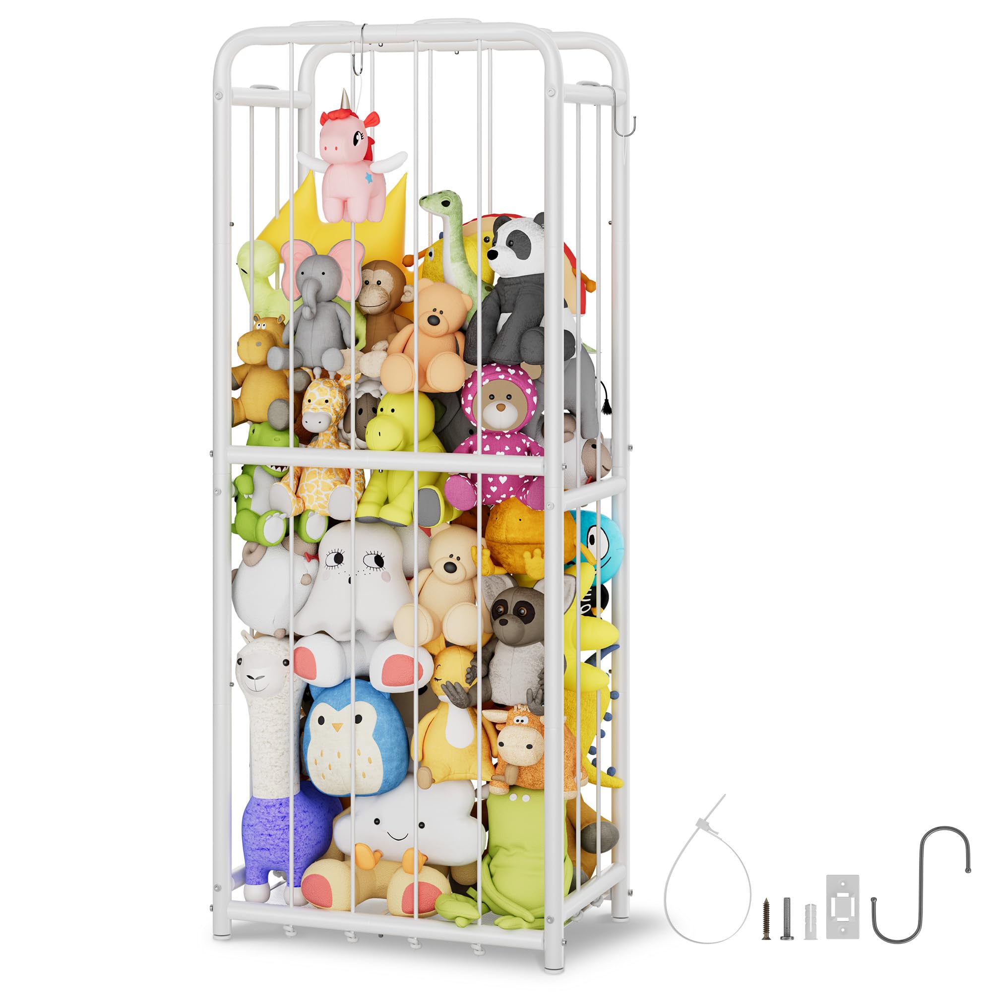 Photo 1 of GRANNY SAYS Stuffed Animal Storage Tube, Large Stuffed Animal Holder with Elastic Band and Hooks, Metal Stuff Animal Organizer for Plushies Storage, Kids Toy Storage Organizer for Bedroom Playroom