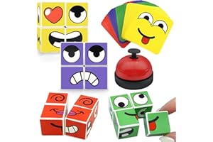 Dcoinc Face Block Face Changing Magic Cube Game with Bell Mini Expression Puzzle Building Blocks Games to Develop Problem Solving Skills,Fun Board Games for Girls and Boys