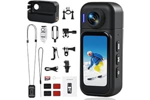 Hiwoor 360° Action Camera with Touchscreen, 8-Hour Battery, 30M Waterproof, 120° Wide Angle, WiFi + 64GB Card, Underwater Cam