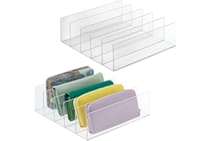 mDesign Plastic Purse Organizer for Bedroom Closet, Shelf Storage - Holds Woman's Purse, Hanging Bag, Zipper Handbag, Tote, Perfect for Space Saving - 5 Sections - Lumiere Collection - 2 Pack - Clear