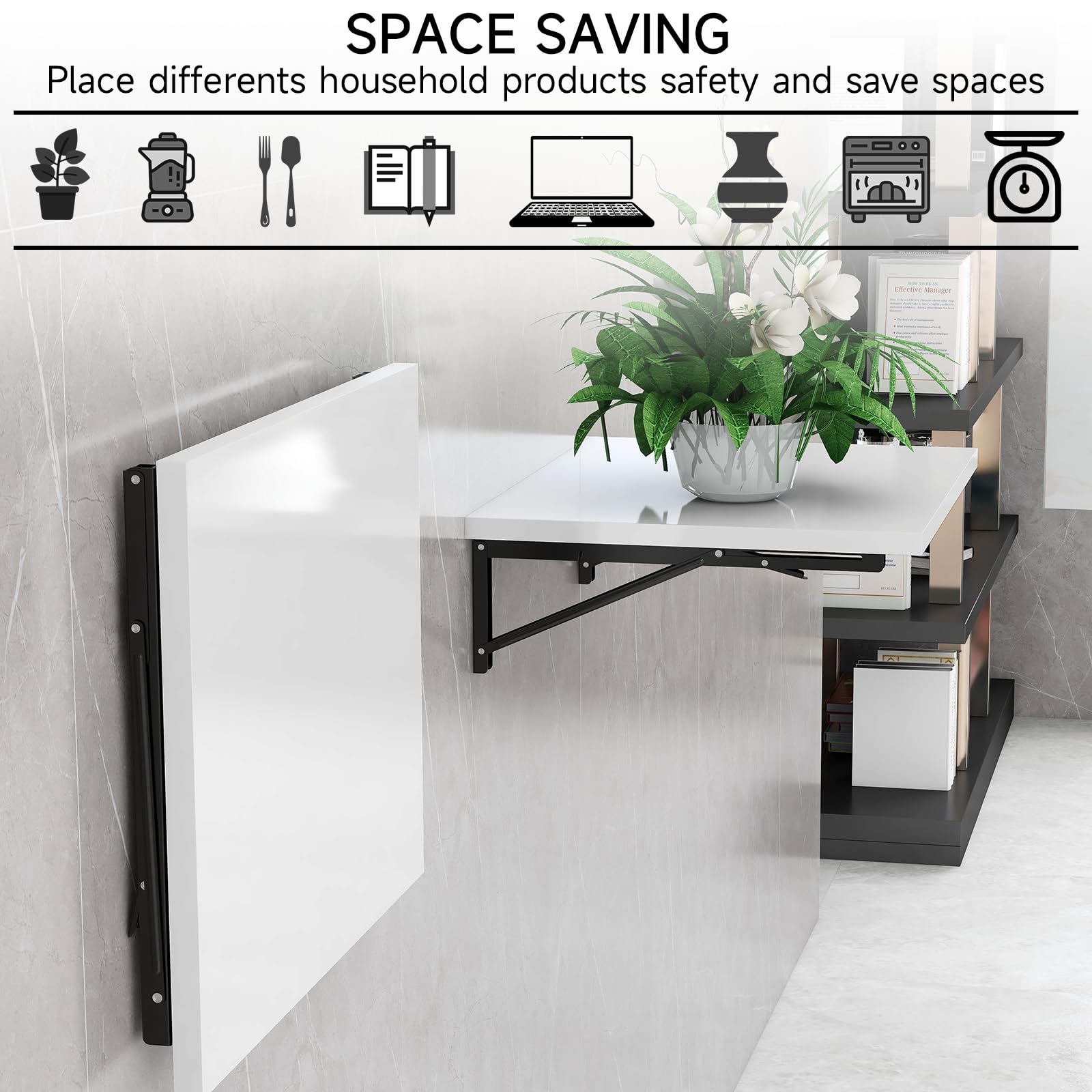 Folding Shelf Brackets, 16 Inch Heavy Duty Collapsible Shelf Bracket