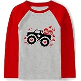 Joctoh Valentine's Shirt for Kids Love Heart T-Shirt Dinosaur Raglan Long Sleeve Top Monster Truck Tractor Tee Boys Age 2-12
