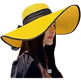 AQOKKA Beach Hats for Women Men Big Straw Wide Brim Summer Hat Floppy Foldable Roll up Cap for Beach Outdoor UPF 50+