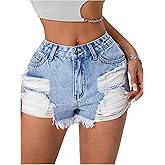 OYOANGLE Women's Ripped Distressed Jean Shorts Y2K Frayed Hem Hot Mini Denim Shorts Streetwear Jorts