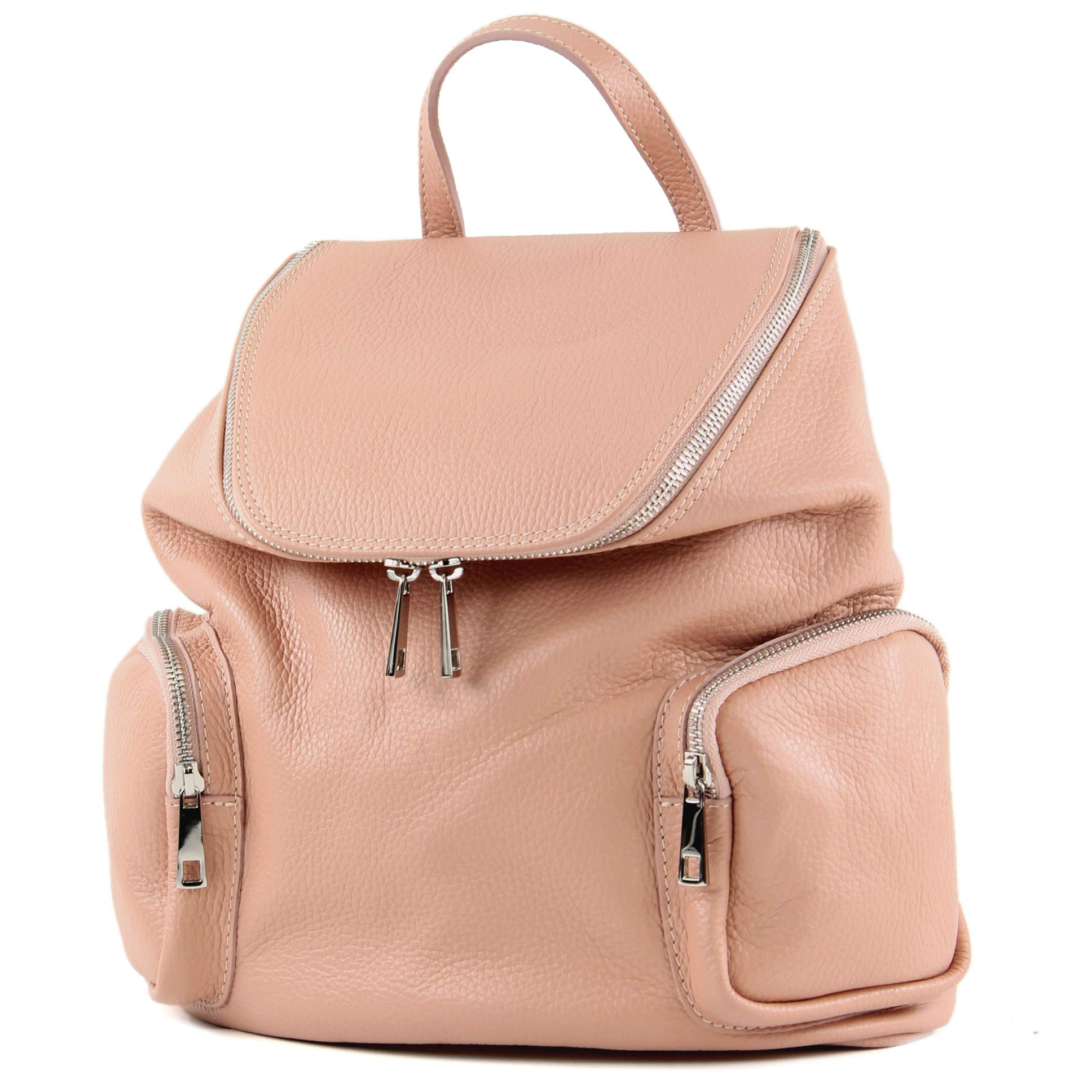 modamoda de - ital Ladies backpack bag in leather T175, Colour:Pink Beige dark