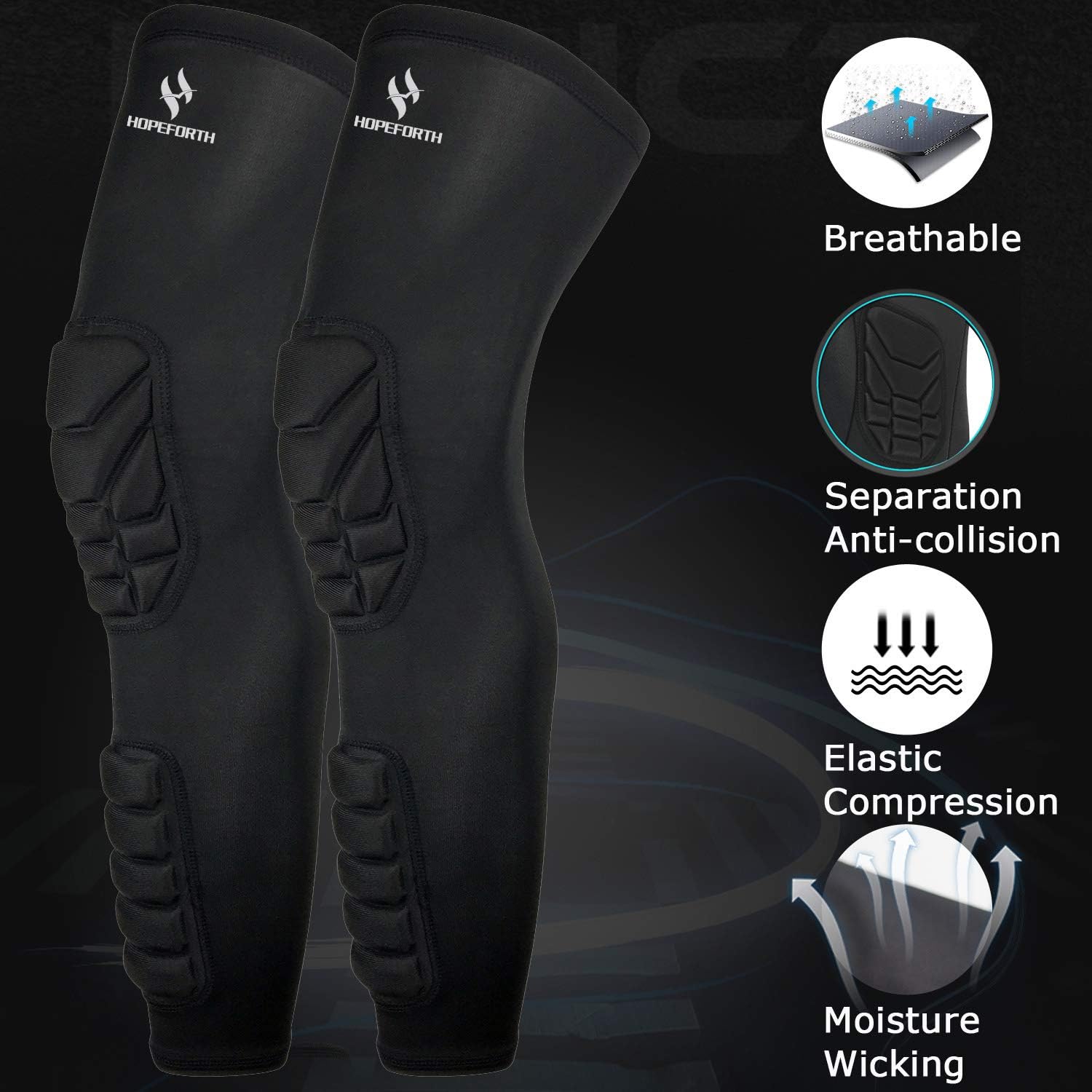 HOPEFORTH Knee Calf Padded 2 Pack Compression Leg Sleeve Thigh Sports Protective Gear Shin Brace Support for Football Basketball Volleyball Soccer Baseball Tennis Youth Kids Adult : Health & Personal Care