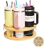 Ami.Todfo 7 Slots Water Bottle Organizer for Stanley Tumbler, Rotatable Stanley Cup Organizer Holder for Kitchen Cabinets, Bamboo Wood Water Bottle Storage Rack for Stanley Cup Accessories