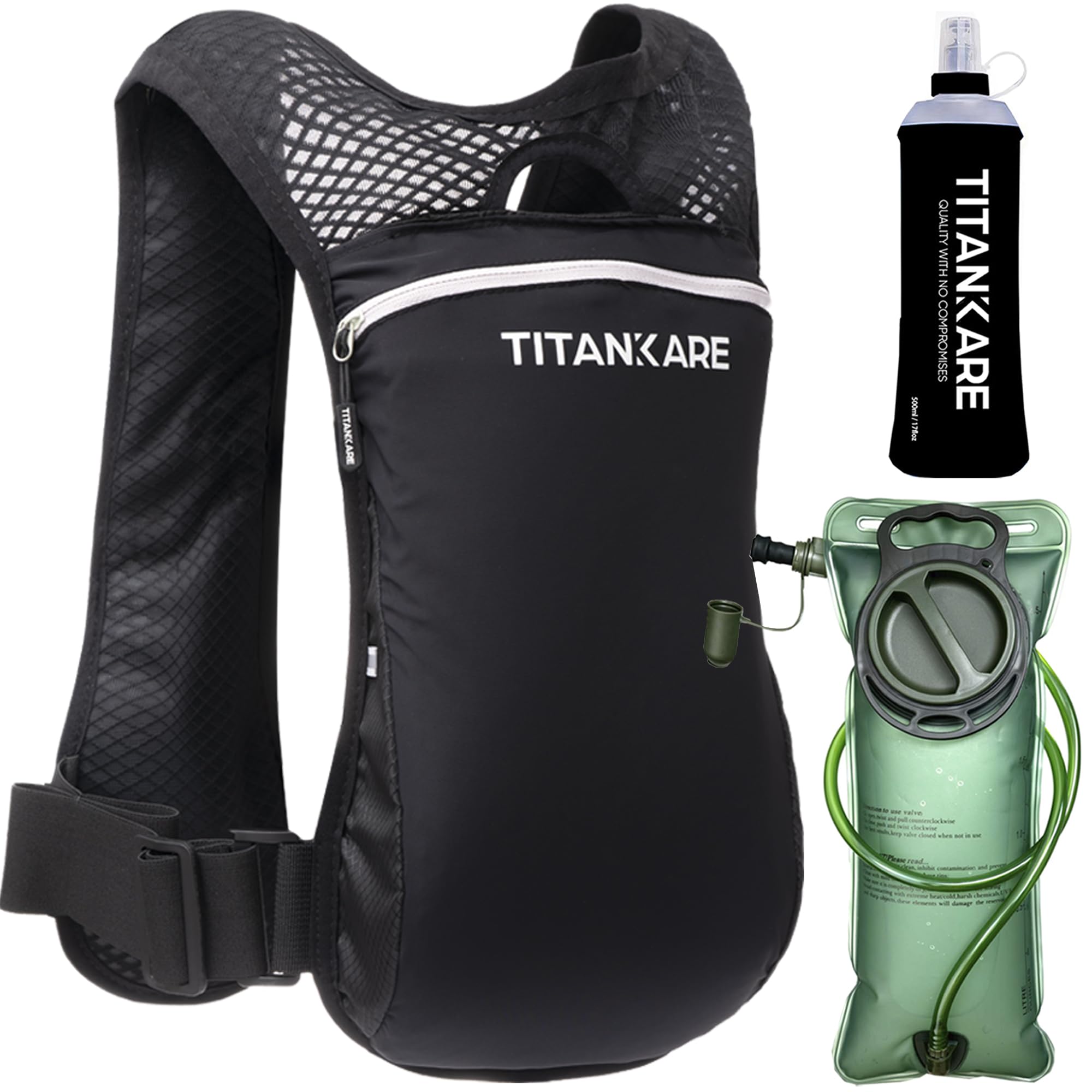 TITANKARE Running Vest Elite Backpack – 5L Hydration Vest with Pockets, Lightweight Water Bottle, Phone Holder, Adjustable Reflective Marathon Trail Running Gear for Men and Women (Elite Plus)