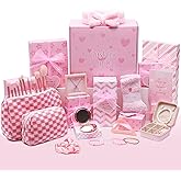 Joyliss Easter Gifts for Tween & Teen Girls, 11PCS Birthday Gifts Basket Teen Girls Gifts Trendy Stuff with Empowering Challenges & Makeup Brushes & Bag, Positive Wrapped Gift Box for Daughter Niece