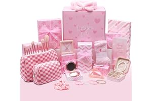 Joyliss Christmas Gifts for Tween & Teen Girls, 11PCS Birthday Gifts Basket Teen Girls Trendy Stuff with Empowering Tasks Make up Brushes & Bag, Beauty Advent Calendar Wrapped Gifts Box