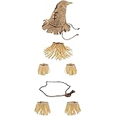Nicky Bigs Novelties Brown Burlap Scarecrow Hat & Straw Kit Adjustable Fit Durable Thick Raffia Straw Halloween Costume 11 Piece Accessory Set for Adults Cosplay & Fall Decorations