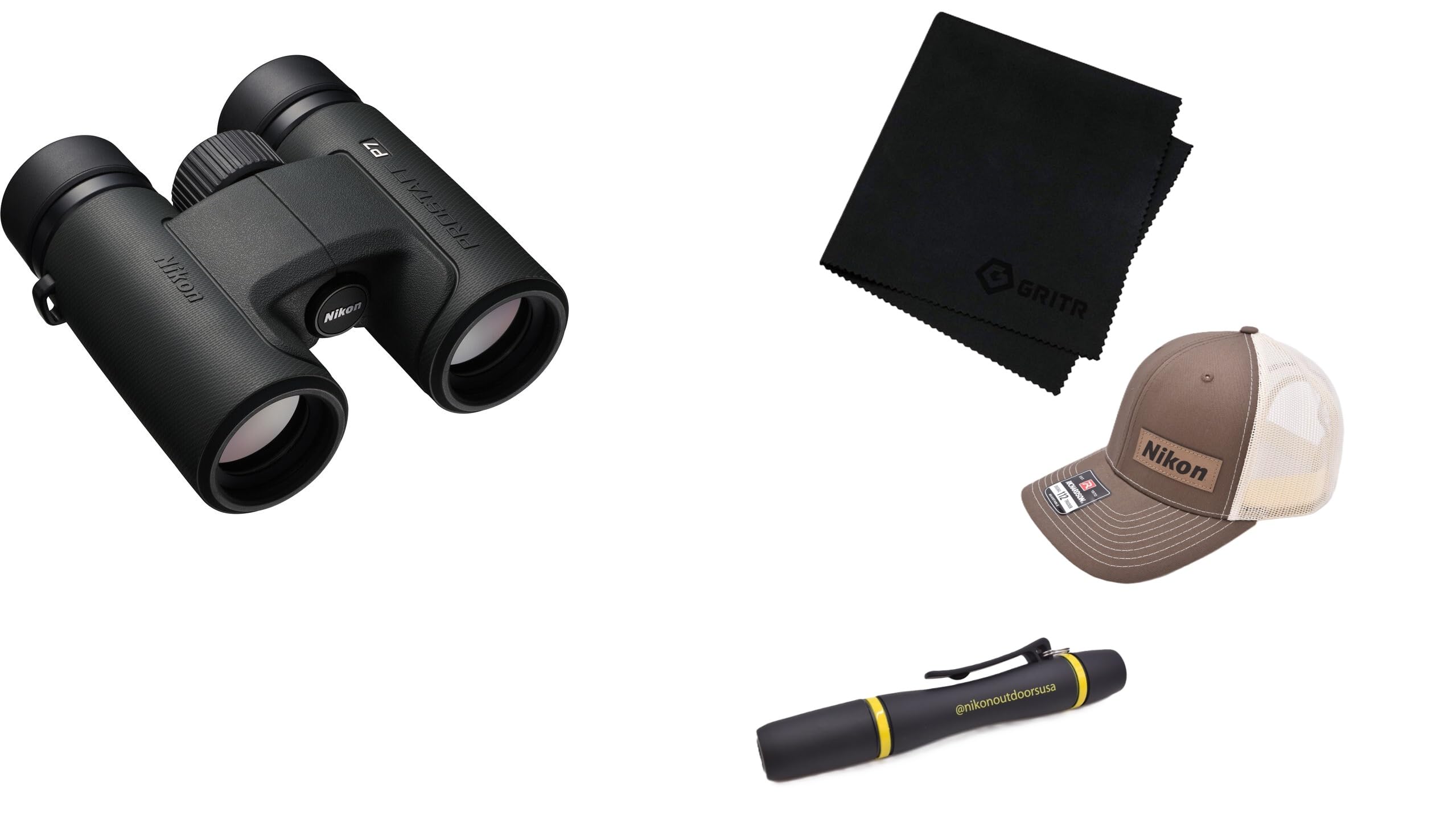 Nikon PROSTAFF P7 8x30mm Binoculars, Brown Hat, Lens Pen & Gritr Microfibre Kit - High-Magnification Wide FOV Waterproof Fogproof Binocular with Multilayer-Coated Clear Lens