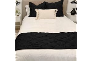 KBC linen Bed Runner 100% Cotton 800 Thread Count Pinch Pleated Bed Runner, 1 Piece Pinch Pleated Bed Runner Queen (88"X20") Black Solid