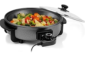 NOZAYA Nonstick Electric Skillet - Aluminum Coated Grill Pan & Glass Lid Cover (12-Inch)