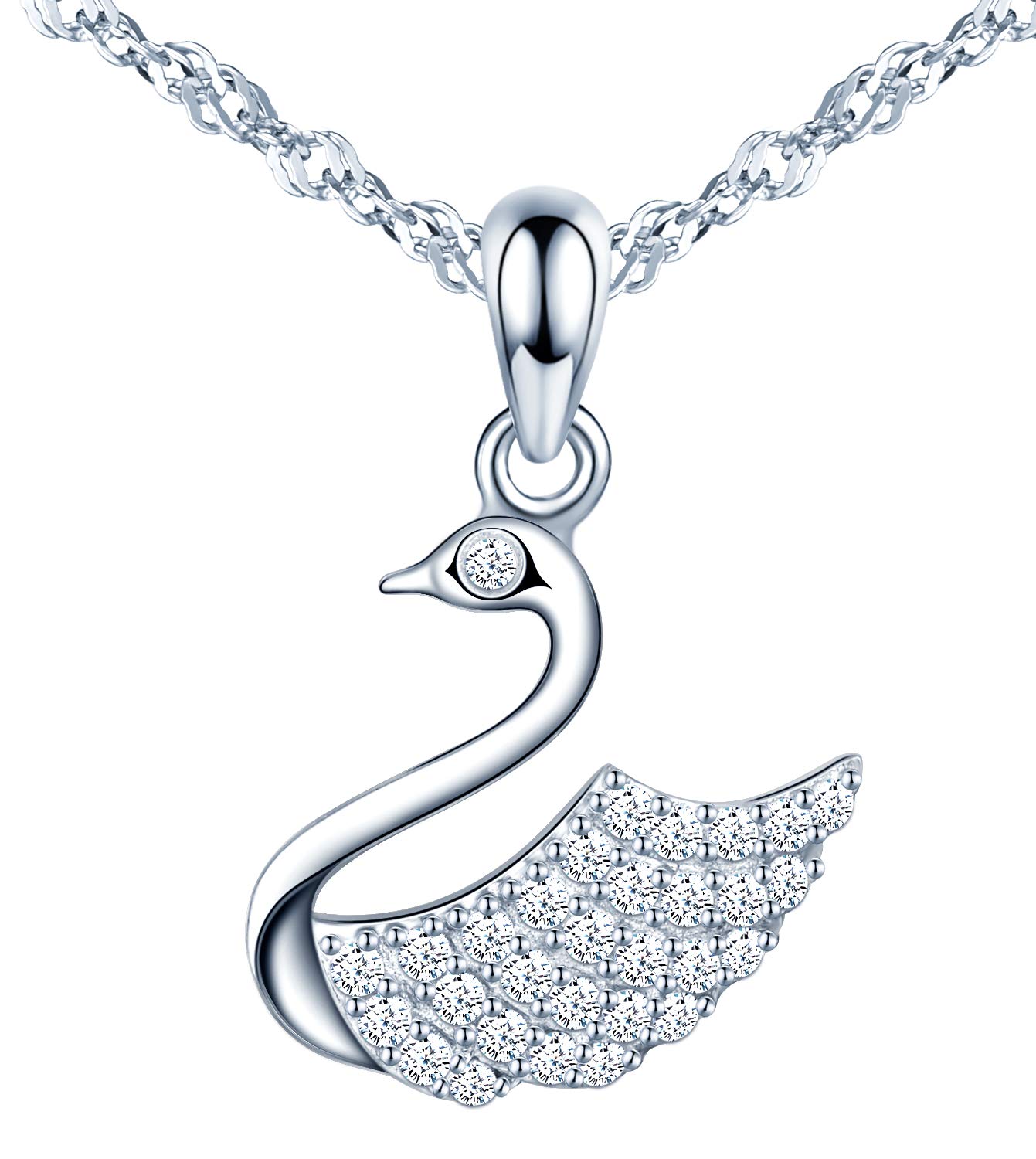 MicLee Women's girl's Sterling Silver Necklace, elegant little swan necklace, decorated with shiny zircons, gift for Birthday, Valentine's Day and Christmas
