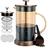 YMMIND 34 Ounce French Press Coffee Maker, 5-Cup Espresso Coffee Maker, Copper Cold Brew Heat Resistant Thickened Borosilicate Coffee Pot with 4 Stainless Steel Filter Screens