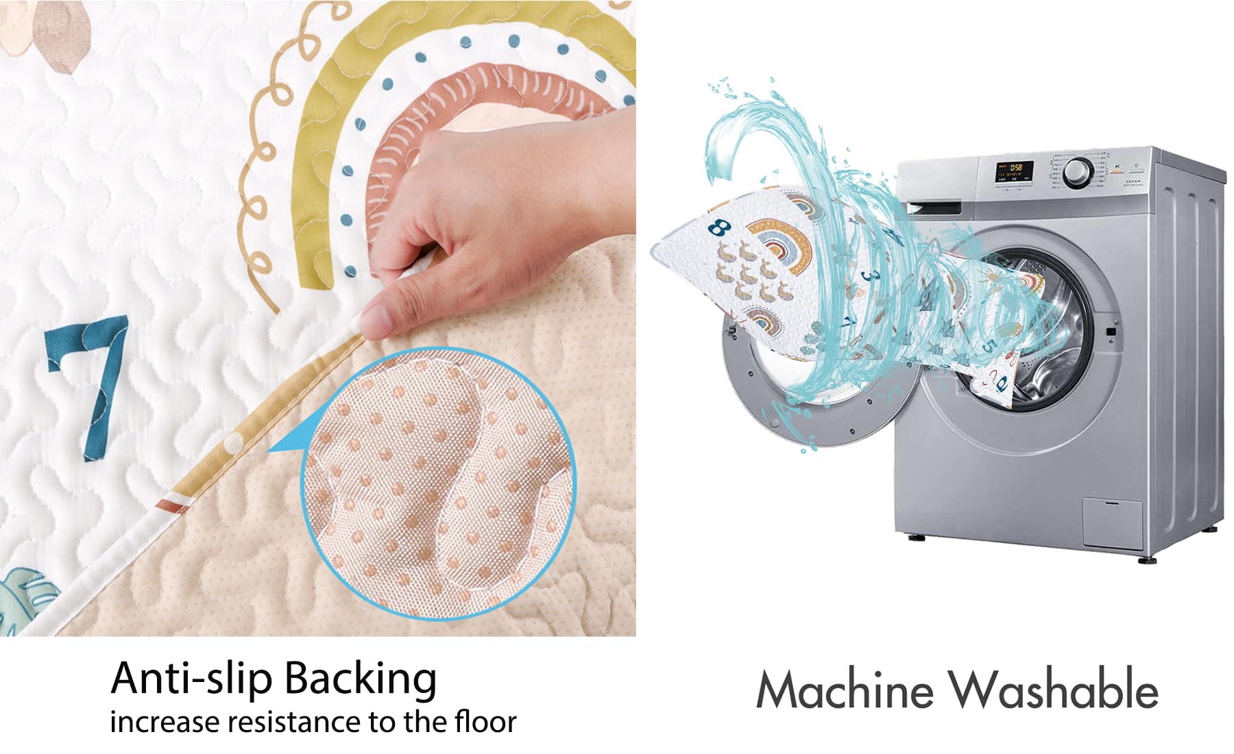 Boho Rainbow 50x50 Play Mat for Playpen, Washable Portable Baby Floor Playmat, Non Slip Foldabe Infant Crawling Mats, Tummy Time Mat Pad for Toddlers Baby Play Pen Mats for Home Or Travel