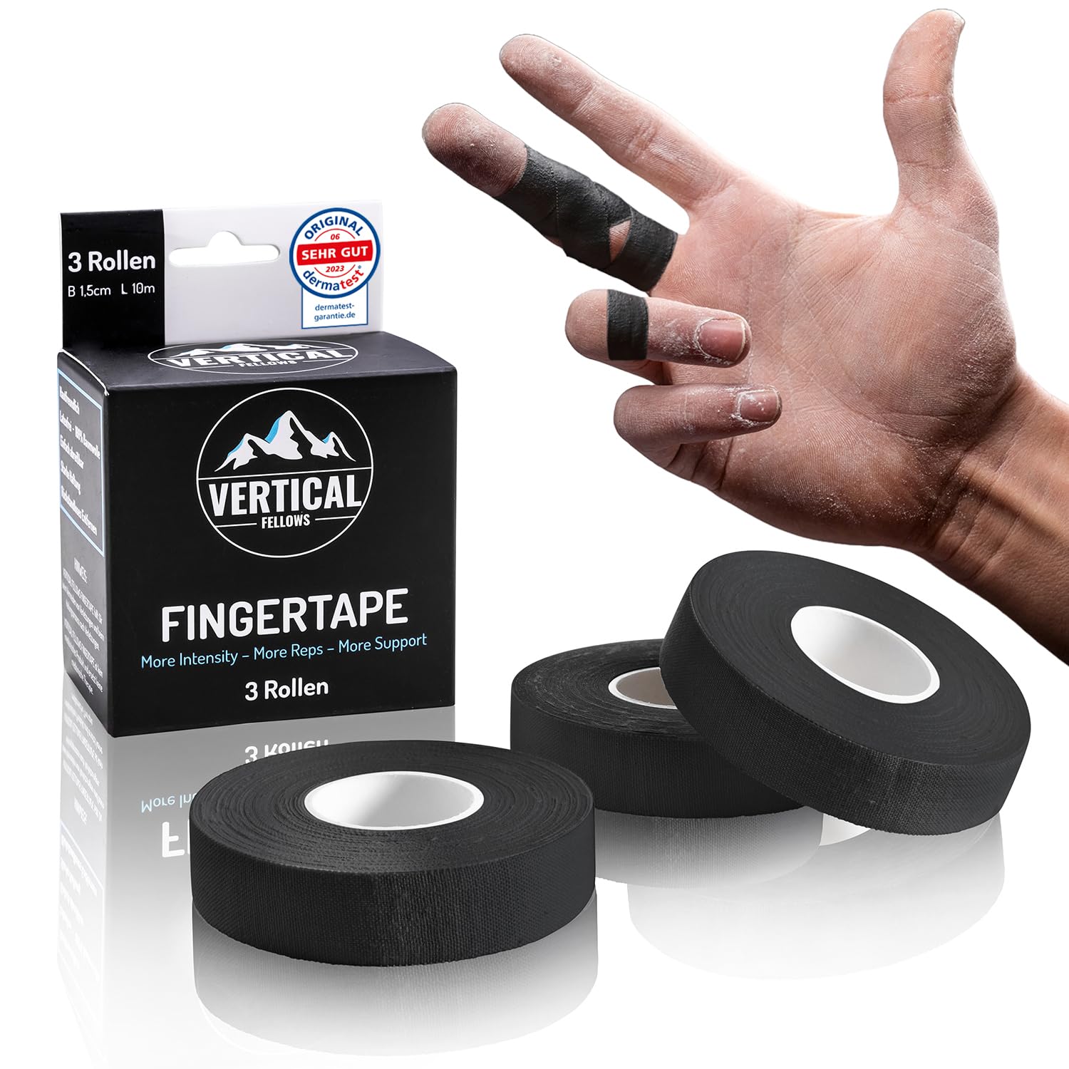 Vertical Fellows Climbing Tape, 1.5 cm Wide, Black - Ideal for Bouldering, Strength Sports, Volleyball, Handball, Martial Arts, Goalkeeper, Crossfit etc.