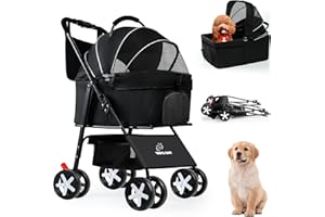 WN'S DAY 3 in 1 Pet Dog Stroller for Small Medium Dogs 10-50 lbs, Foldable Cat-Strollers for 2-Cats with Removable Carrier, Pet-Strollers for Cats with Storage Bag, Small Puppy-Stroller, Dog-Cart (Black)