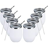 MEWAY 12oz/8 Pack Wine Tumbler Glasses with Lid - Stemless Double Wall Vacuum Stainless Steel Travel Tumbler - Keeping Cold & Hot for Wine,Coffee,Cocktails,Drinks-Family and Gifts (White,Set of 8)