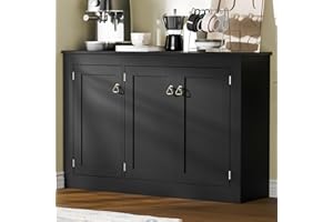 Cozy Castle Buffet Cabinet with Storage - Kitchen Storage Cabinet Wood Console Table Coffee Bar Accent Cabinets for Living Room Dining Room Entryway Black 44.5" W