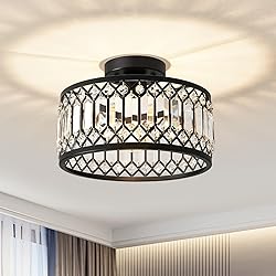 Pevfah Crystal Black Ceiling Light, Modern Semi