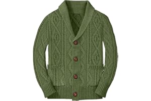 HALOUMONING Boy's Sweater Cardigan Button Down Shawl Collar Cable Knitted Outwear Long Sleeve Sweater Coats with Pockets