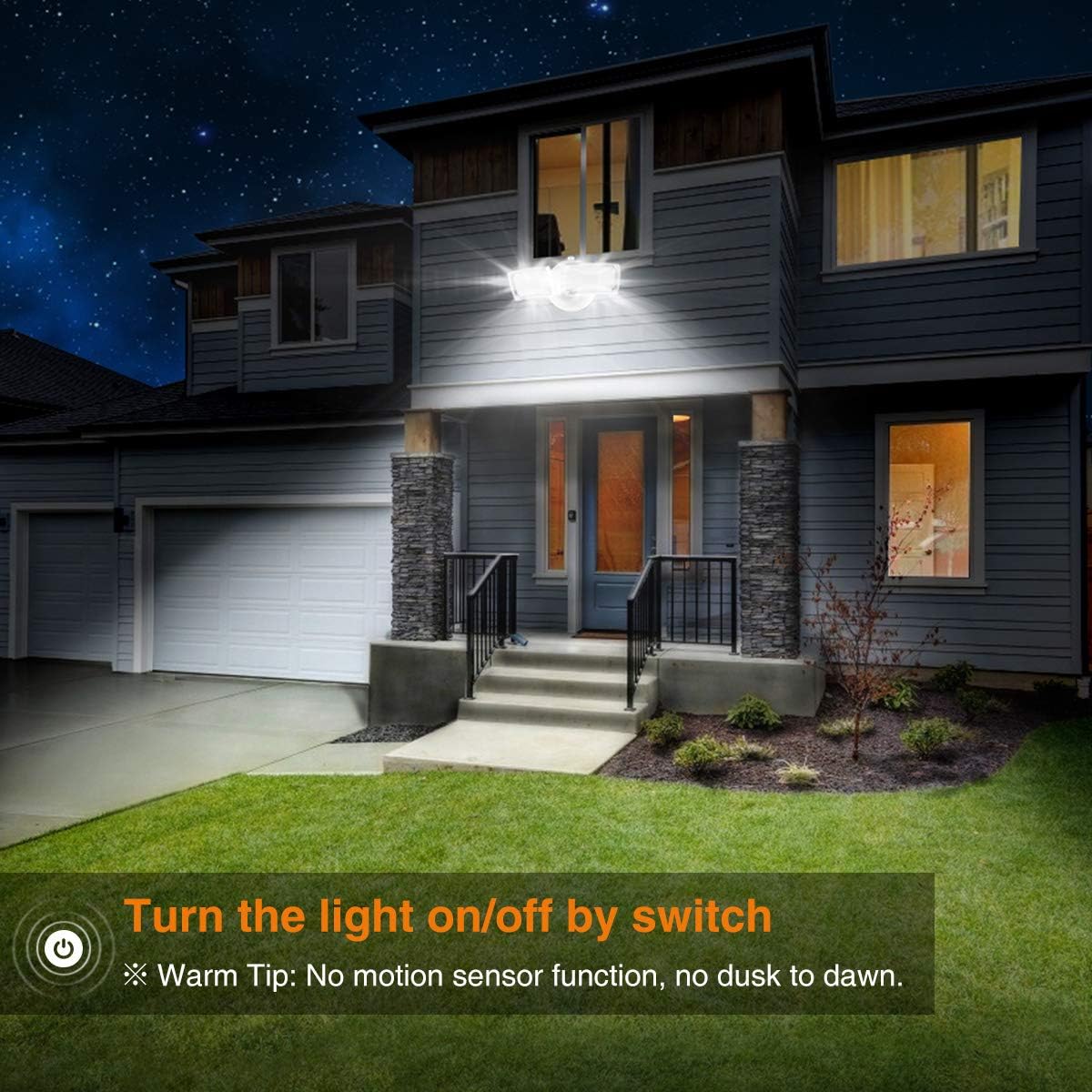 LEPOWER 3000LM LED Flood Light Outdoor, Switch Controlled LED Security Light, 28W Superior Bright Exterior Lights with 2 Adjustable Heads, 5500K, IP65 Waterproof for Garage, Yard, Patio - - 