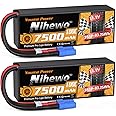 Nihewo 3S Lipo Battery, 2Packs RC Battery 11.1V 7500mAh 100C 3S Lipo Hard Case EC5 Connector Compatible with Arrma Axial Losi 1/8 1/10 RC Car Truck Truggy Vehicles Tank Boat Airplane Models