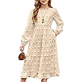 blibean Tween Girls Fall Maxi Dresses Long Sleeve Polka Dot Outfits with Pockets 6-15 Years