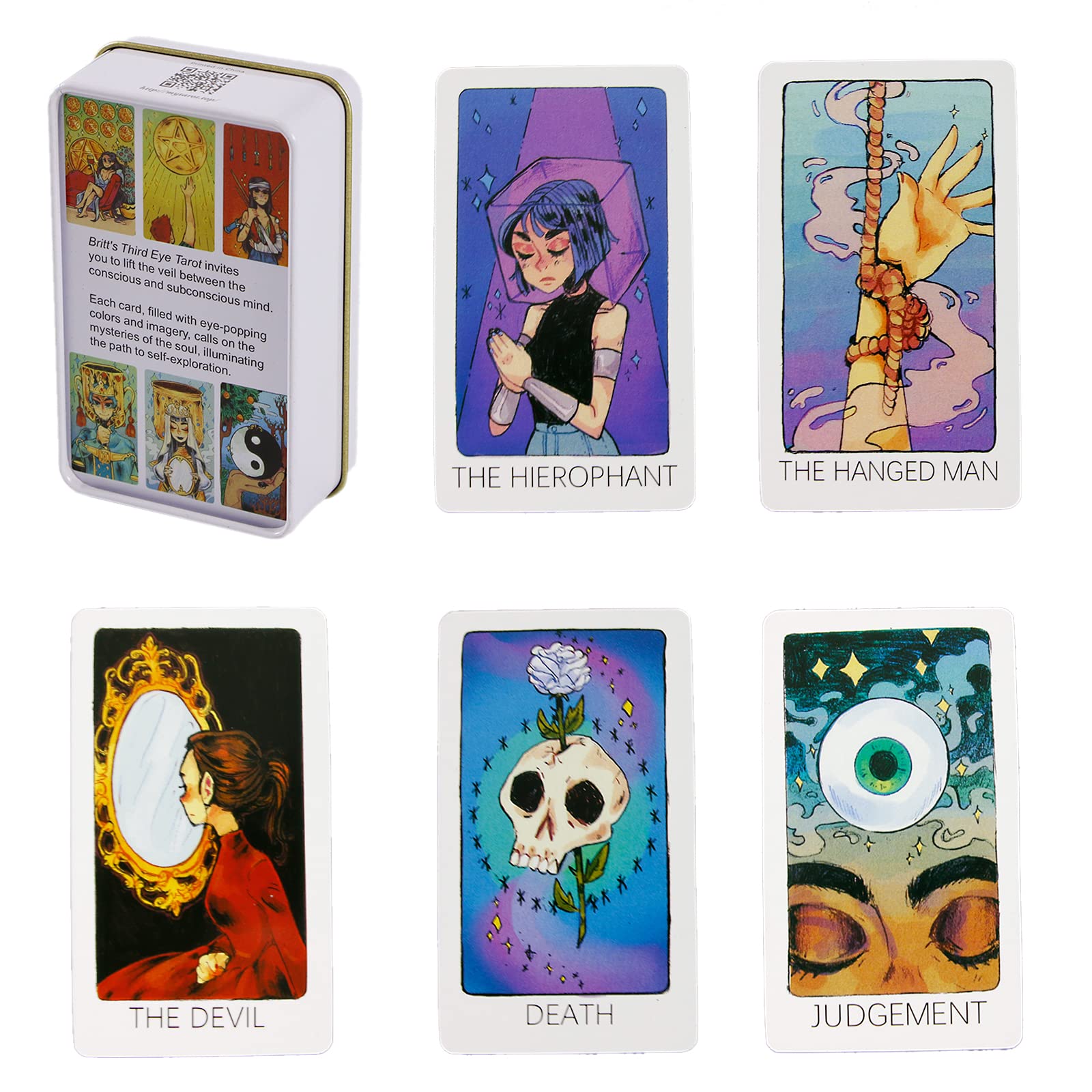 Atesswy Britt's Third Eye Tarot Deck in A Tin - 78 Tarot Cards (Limited Edition Gold Gilded)
