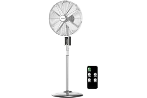 HOLMES 16" Chrome Digital Stand Fan, 75° Oscillation, 3 Speeds, 4 Blades, 3 Modes, Adjustable Height, 18° Head Tilt, Ideal for Home, Bedroom or Office, Remote Control