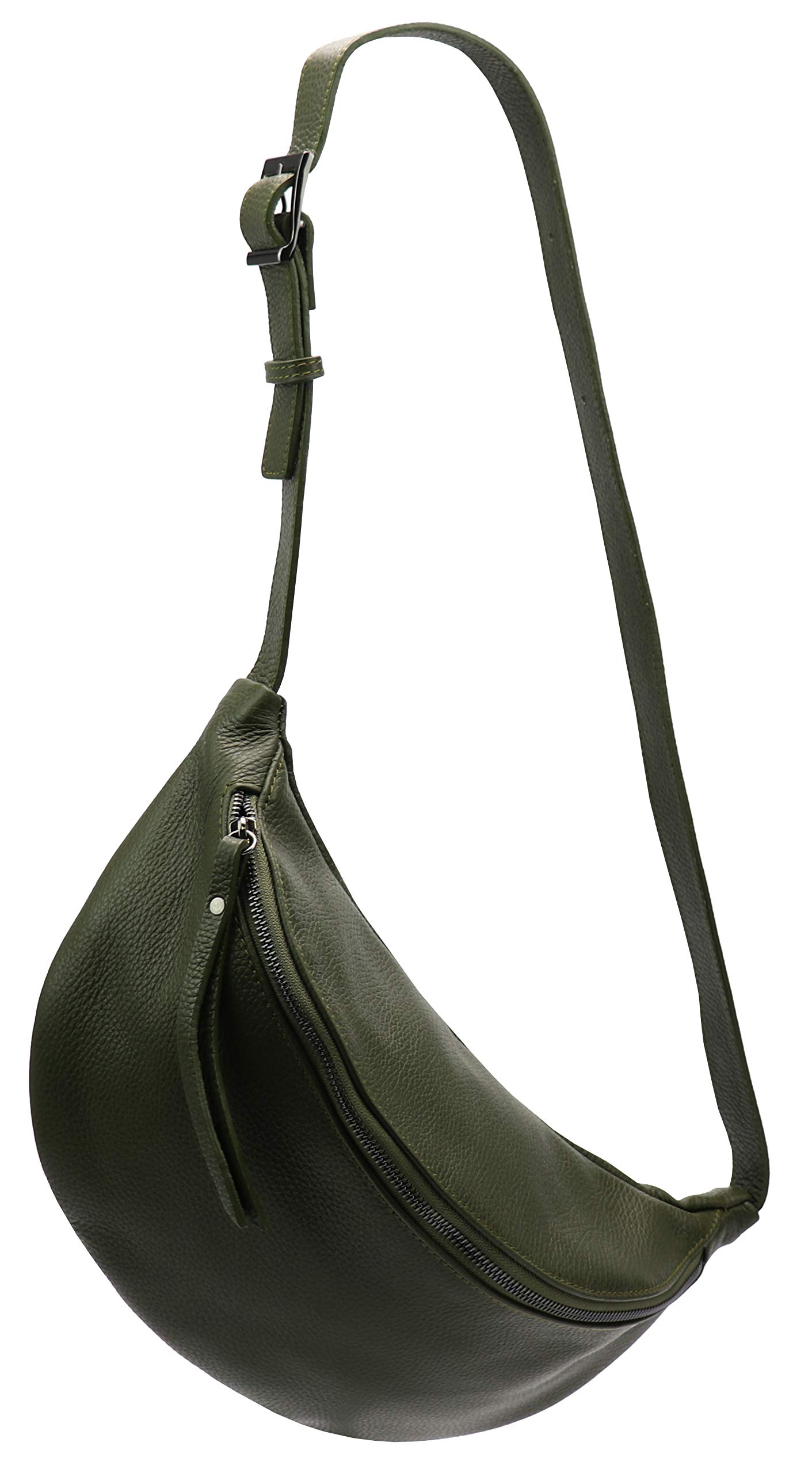SH Leder Genuine Leather Women's Unisex Chest Bag for Festival Travel Medium Size Waist Bag Crossbody Bag Women Leather Bag 37 x 21 cm Fania G697, olive green, Gross