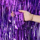OWill Purple Metallic Tinsel Curtains 2 Sets 3ft x 8.3ft Backdrop Decor view 3