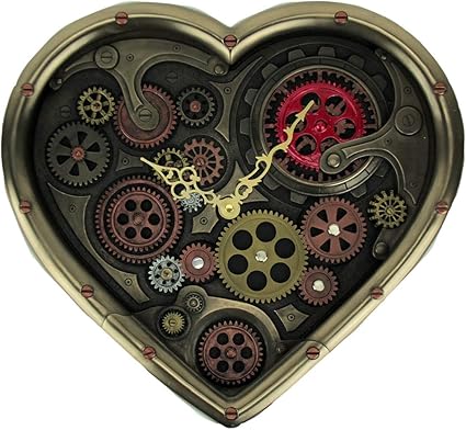 Amazon Co Jp Veronese Design メタリック真鍮 スチームパンク 動く歯車 ハート型壁掛け時計 ホーム キッチン
