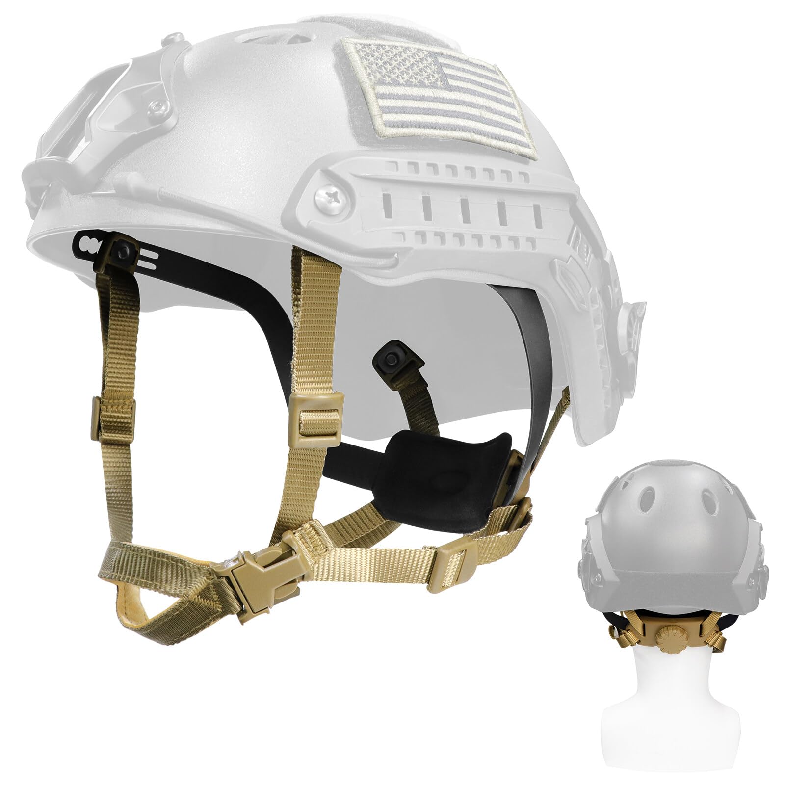 Yzpacc Tactical High Cut Helmet Chin Strap Adjustable Dial 4 Points Suspension System with Bolts and Screws for Tactical HL-31/HL-32 FAST MICH Bump Helmet Accessory
