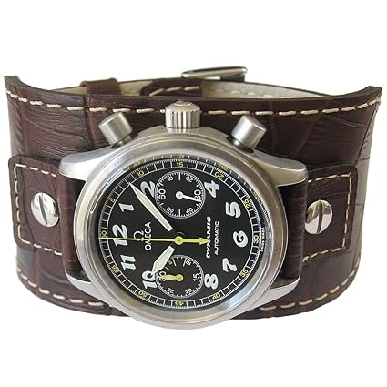 20mm Brown Riveted Cuff Crocodile-Grain Leather German Watch Strap