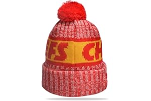 FGRID City Beanie Knit Hat with Pom Football Team Beanie Hat Football Knit Hats Winter Cuffed Stylish Fans Beanie Cap