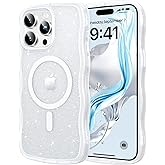 GaoBao Glitter Magnetic for iPhone 15 Pro Max Case, [Non-Yellowing] [Compatible with Magsafe] [16FT Military Protection] Cute Slim Wave Case for iPhone 15 Pro Max for Women Girls, Sparkle Clear