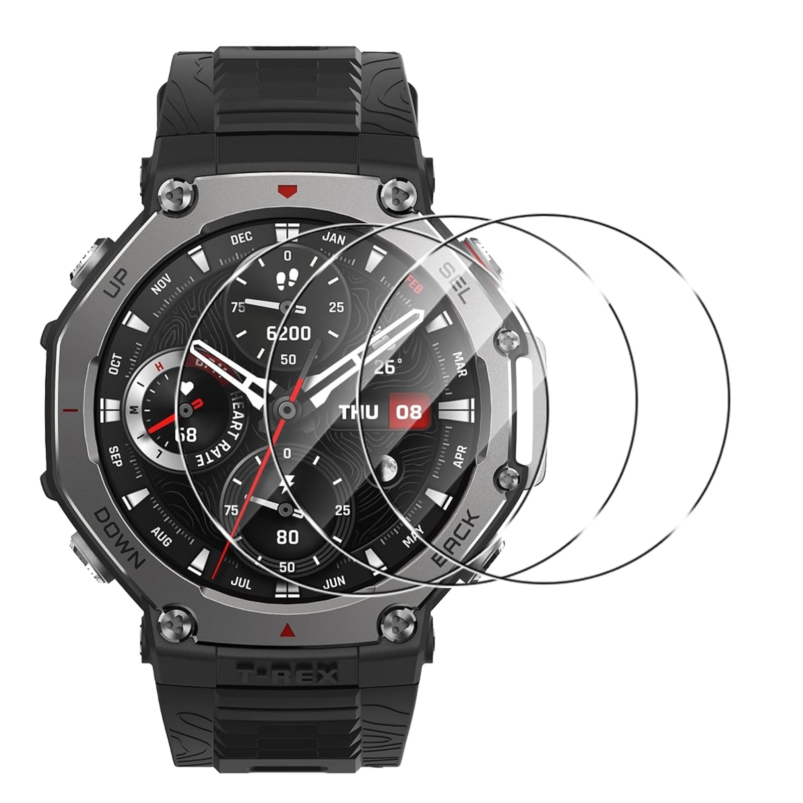 KUSINHOKA 3 Pack Screen Protector for Amazfit T-Rex 3/T-Rex 3 Pro 48mm，High Transparency,Anti fingerprint,Bubble Free FlexibleTempered Glass Screen Protector