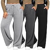 Evervibe 3 Pack Women's Plus Size Wide Leg Yoga Pants, Drawstring Lounge Sweatpants Loose Casual Workout Pants with Pockets
