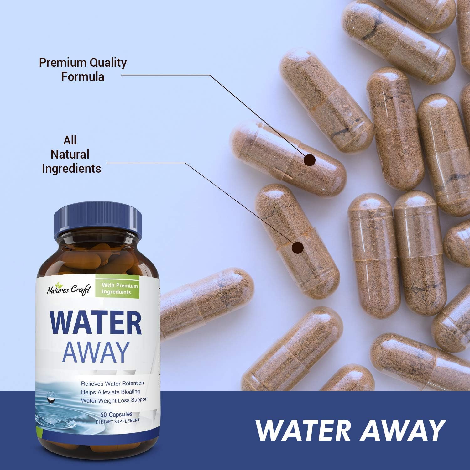 Water Away Diuretic Supplement with Dandelion Leaf – Bloat Relief Pills Weight Loss Relieve Swelling Water Retention – Natural Green Tea Extract Potassium Vitamin B6 for Men & Women: Health & Personal Care