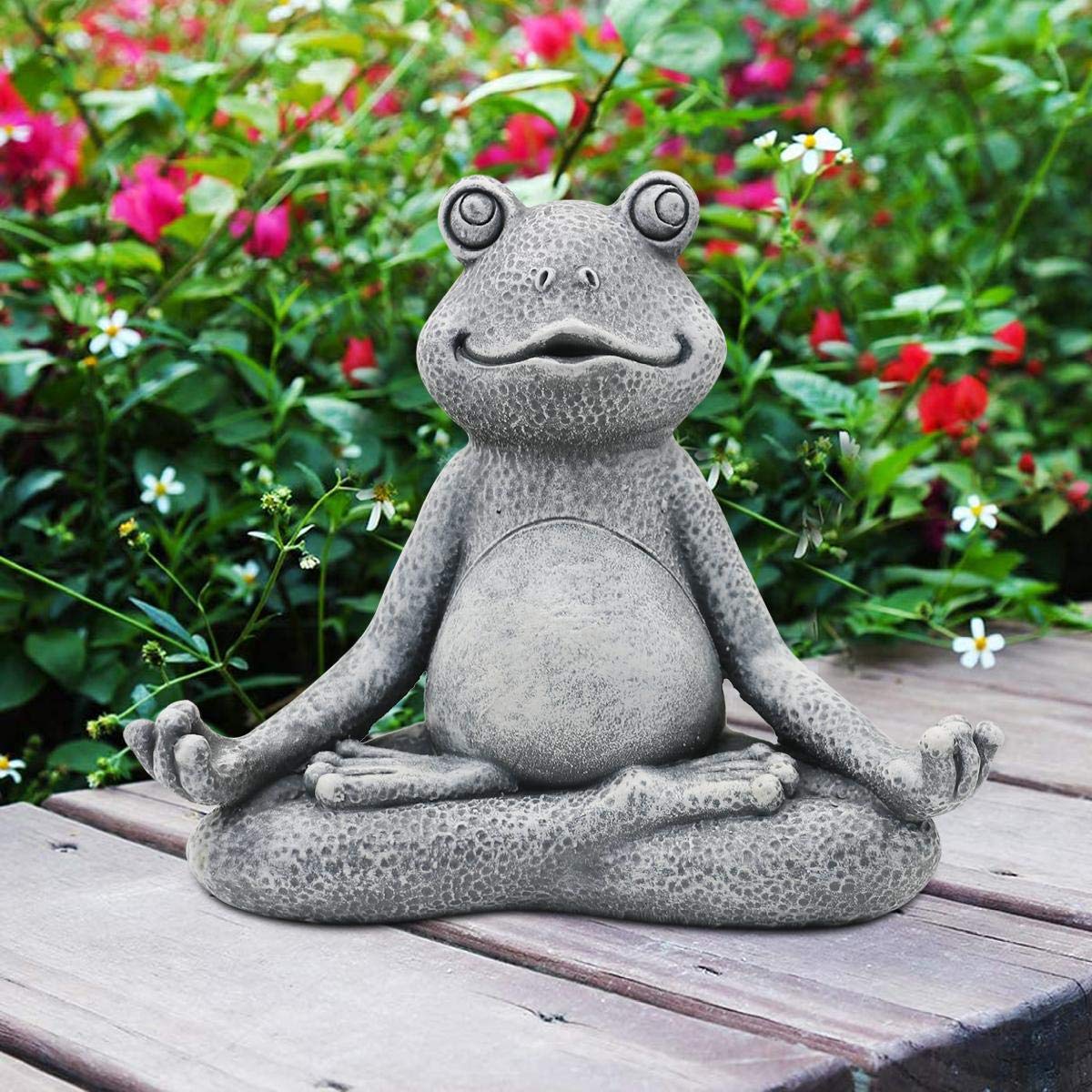 Goodeco Meditation Frog Garden Ornaments Outdoor Statue Décor – Zen Garden Frog Miniature Figurine Gifts for Women/Man Room Desk Yard Décor Yoga Frogs for Fairy Garden Decoration Grey 13 CM