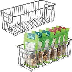 mDesign Metal Farmhouse Kitchen Pantry Food Storage Organizer Basket Bin - Wire Grid Design for Cabinets, Cupboards, Shelves, Countertops, Closets, Bedroom, Bathroom - 16